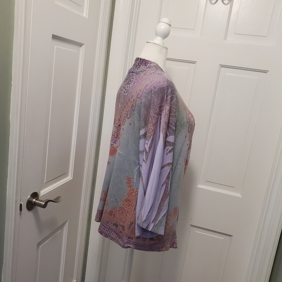 St. TROPEZ WEST Lavender Lightweight Open Front Cardigan Size XL, Boho, Colorful - Picture 4 of 10